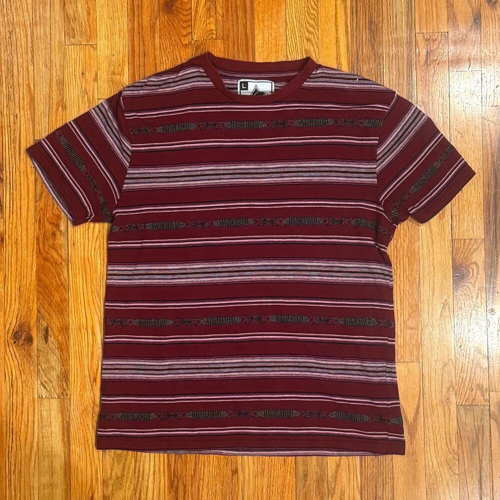 Beautiful Giant Men's Short Sleeve Striped Burgundy Shirt Size Large
